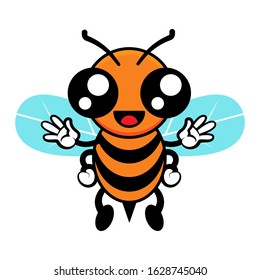Cute Little Bee Cartoon Mascot flying and greeting, good for children illustration or T-Shirt design. Cartoon Vector