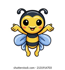 Cute little bee cartoon raising hands