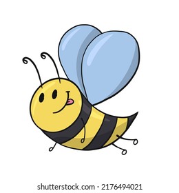 Cute little bee character, bee smiles, cartoon-style vector illustration on white background