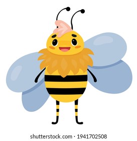 Cute little bee flat vector illustration. The bee smiles.
