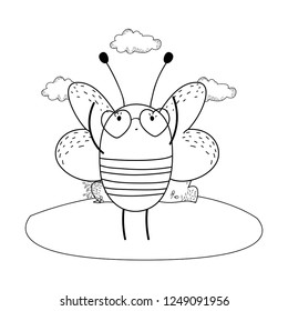 cute little bee with heart sunglasses in the camp