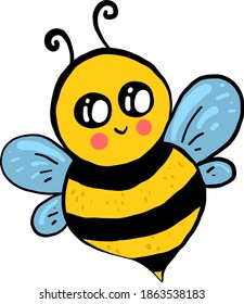 Cute kleine Biene, Illustration, Vektorgrafik auf weißem Hintergrund.