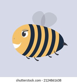Cute little bee. Kids design, vector illustration in cartoon style. Smile bee fly at honey. Print design for baby clothes or room decorations. Printable card design. Small insect. Vector illustration.