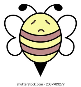 Cute little bee sad miserable depressed mournful melancholy eye logo icon design symbol vector illustration