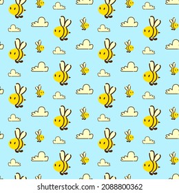 cute little bee seamless pattern cartoon vector illustration