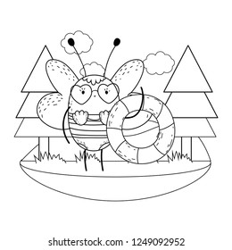 cute little bee with swimsuit and float