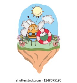 cute little bee with swimsuit and float in the camp