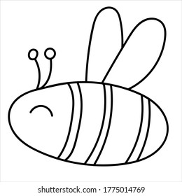 linda abeja con alas, niños vectoriales en forma de doodle, libro de colores