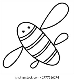 cute little bee with wings, vector kids picture in doodle style, coloring book