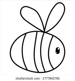 cute little bee with wings, vector kids picture in doodle style, coloring book