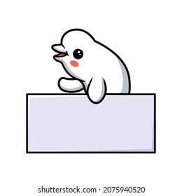 Cute little beluga whale cartoon with blank sign