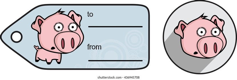 cute little big head pig epression cartoon sticker card in vector format 