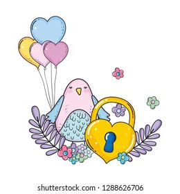 cute little bird with balloons helium lovely character