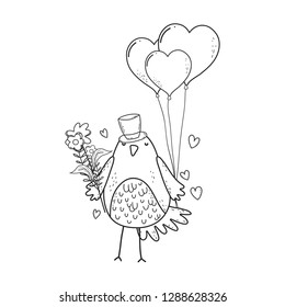 cute little bird with balloons helium lovely character
