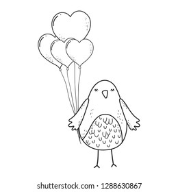 cute little bird with balloons helium lovely character