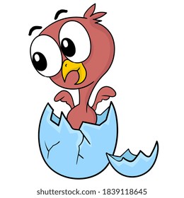 cute little bird born from egg. cartoon illustration sticker emoticon