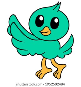 cute little bird is dancing happily, vector illustration art. doodle icon image kawaii.