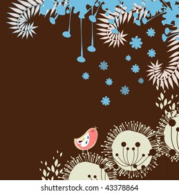 cute little bird with decorative garden border