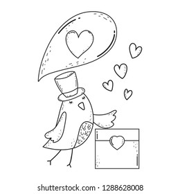cute little bird with envelope lovely character