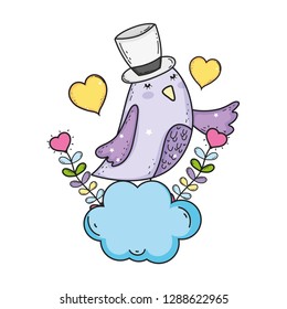 cute little bird with floral decoration lovely character