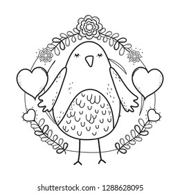cute little bird with floral decoration lovely character
