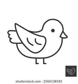 Cute little bird icon with thin line style. Baby animal pictogram. Editable stroke. Simple minimalist bird logo. Great for website, mobile app, ui ux. Vector illustration isolated on white background