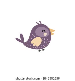 Cute little bird Isolated element. Funny character in childish style for kids design. Vector illustration 