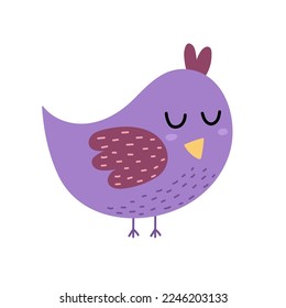 Cute little bird isolated element in cartoon style. Funny animal character print for baby and kids design. Vector illustration