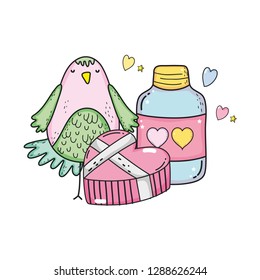 cute little bird with jar lovely character