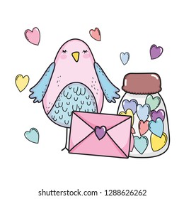 cute little bird with jar lovely character