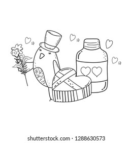 cute little bird with jar lovely character