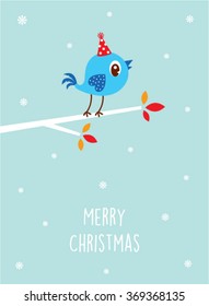 cute little bird merry christmas card