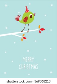 cute little bird merry christmas card