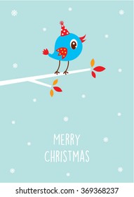cute little bird merry christmas card