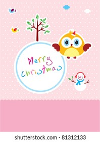 cute little bird merry christmas greeting card