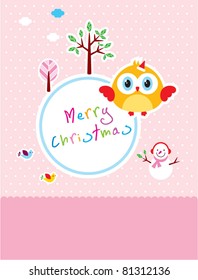 cute little bird merry christmas greeting card