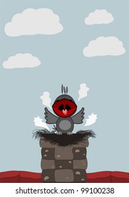 A cute little bird on a chimney