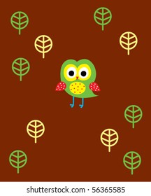cute little bird owl love in forest