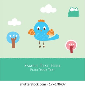 cute little bird in spring greeting card