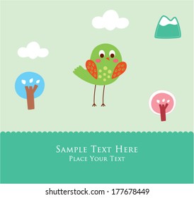 cute little bird in spring greeting card