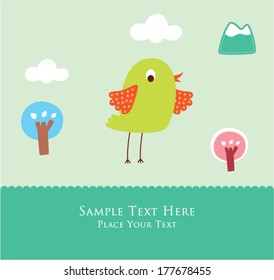 cute little bird in spring greeting card