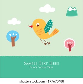 cute little bird in spring greeting card