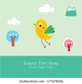 cute little bird in spring greeting card