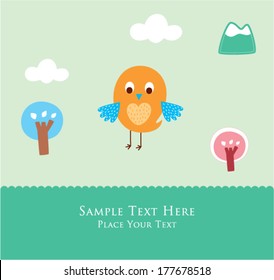 cute little bird in spring greeting card