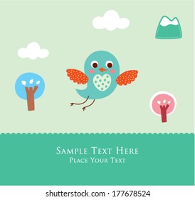 cute little bird in spring greeting card