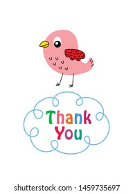 cute little bird thank you card vector