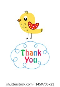 cute little bird thank you card vector