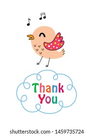 cute little bird thank you card vector