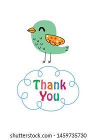 cute little bird thank you card vector