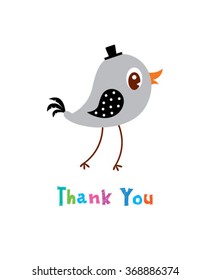 cute little bird thank you card vector